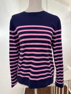 100% Cotton JCREW Navy and Pink Striped Long Sleeve Sweater